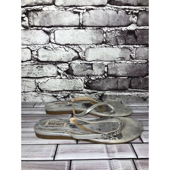 Badgley Mischka Silver Leather Rhinestone Dress Sandals Women’s Sz 9 M US/40EU - Picture 3 of 16